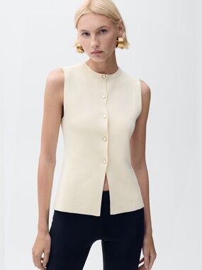 MANGO Knit Yellow Vest L